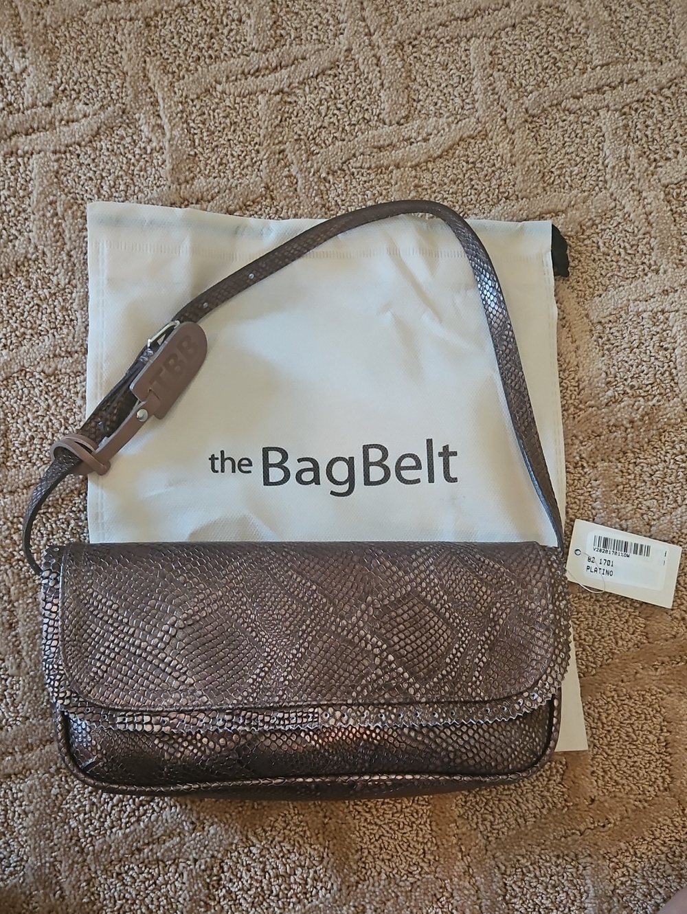 The BagBelt Metallic Brown Snake-Embossed Leather Shoulder Bag